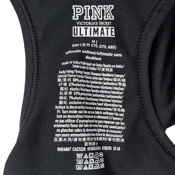 VS PINK Black Ultimate Racerback Sports Bra M - Picture 5 of 6